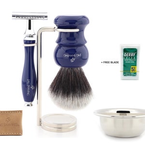 Shaving Kit for Men, Safety Razor - Synthetic Hair Shaving Brush- Double Shaving Stand - Stainless Steel Bowl & Razor Case Perfect Gift Set