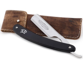 Navaja de afeitar recta con mango de madera negro, navaja de afeitar de barbero