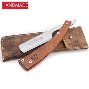 Professional Straight Cut Throat Razor With Wood Handle Beard and Moustache Traditional Barber Shaving Mens Razor Comes in Leather Pouch