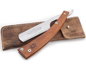 Professional Straight Cut Throat Razor With Wood Handle Beard and Moustache Traditional Barber Shaving Mens Razor Comes in Leather Pouch