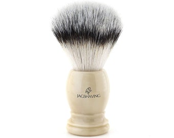 Gentleman's Shaving Brush Featuring Synthetic Hair Vegan Bristles in Ivory Resin Replica Handle Perfect Balance