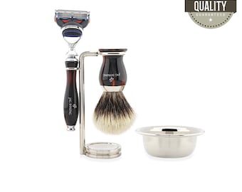 Antique Shaving Kit, 5 Edge Cartridge Razor, Shaving Brush, Dual Shaving Stand & Stainless Steel Bowl Perfect Gift Set