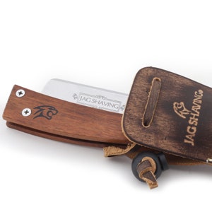 Straight Cut Throat Razor with Wooden Handle, Beard, and Moustache Traditional, Barber & Salon Straight Razor and Leather Pouch