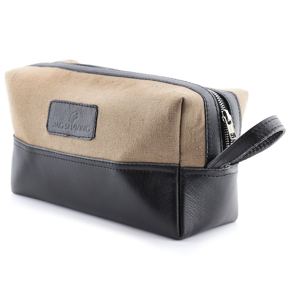 JAG Luxury Genuine Leather & Canvas Travel Toiletry Bag 