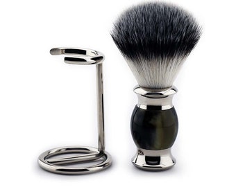 Artificial Horn Shaving Brush with Stainless Steel Stand - Synthetic Hair and Resin & Metal Handle