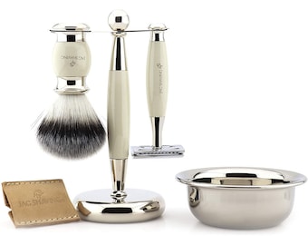 Shaving Kit with Double Edge Safety Razor, Synthetic Hair Shaving Brush, Dual Shaving Stand, Bowl and Razor Case Perfect Gift Set