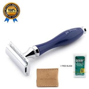 Best Quality Double Edge Safety Razor With Blue Resin Handle, Perfect Clean Shave Beard and Moustache, Razor Men & Women, The Best Gift Idea