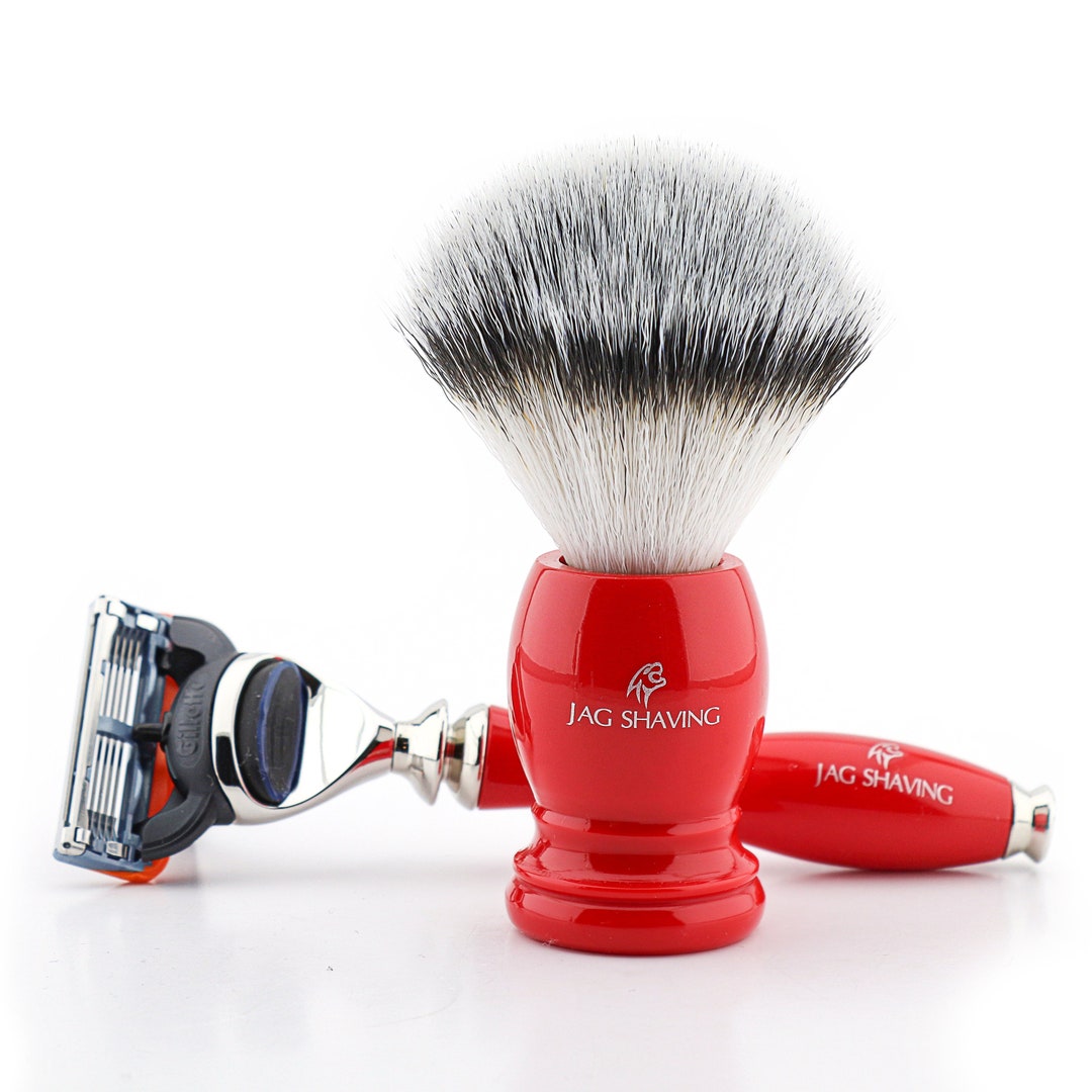 Red Shaving Kit With 5 Edge Razor & Synthetic Badger Hair Brush , Best