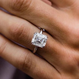 4.50 CT Asscher Cut Moissanite Ring: White Gold Solitaire Engagement Ring