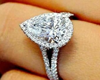 2.00 CT Pear Moissanite Ring, 14K Gold Bridal Engagement Ring