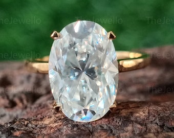 Solitaire Oval Moissanite Ring Unique 3.75CT Moval Cut Engagement Ring Elongated Oval 14k Yellow Gold Womens Ring Christmas Gift for Her