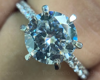 2.50Ct Moissanite Engagement Ring, Diamond Ring, 3/4 Eternity Pave Accent 6 Prongs 14k White Gold, Wedding Ring, Anniversary Promise Ring