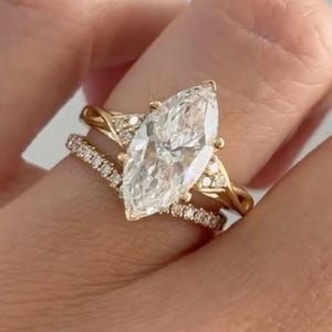 3.5CT Marquise Cut Moissanite Engagement Ring Set, 14k Solid Gold, Marquise Solitaire Ring with Round Full Eternity Band, Wedding Bridal Set