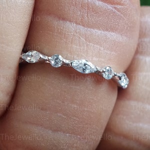 Marquise Cut Moissanite Full Eternity Band Colorless Moissanite Bridal Band Emerald Women&#39;s Band For Anniversary Gift Round Cut Vintage Ring