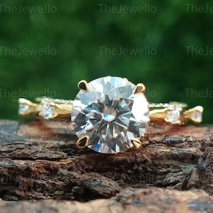 2 CT Round Cut Moissanite Engagement Ring, 14K Solid Gold, Hidden Halo And Side Pave Set Wedding Ring, Perfect Proposal Ring, Best Gift Her