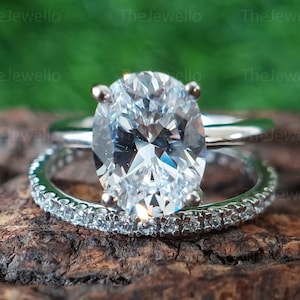 2CT Oval Cut Moissanite Engagement Ring Bridal Set, 14k White Gold, Wedding Ring Set, Oval Cut Bridal Ring Set Anniversary Ring GIft For Her