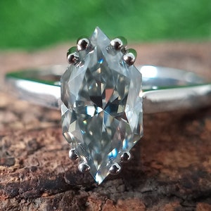 1.6CT Dutch Marquise Cut Moissanite Ring, Grey Marquise Moissanite Solitaire Ring, Gray Dutch Marquise Cut Engagement Ring, Anniversary Ring