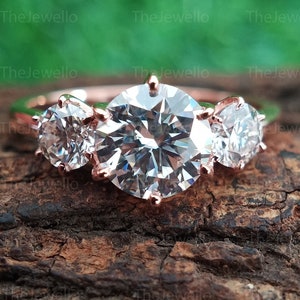 3 CT Three Stone Engagement Ring 14K/18k Rose Gold Bridal, Past Present Future Ring, Moissanite Engagement Ring, Three stone Moissanite Ring