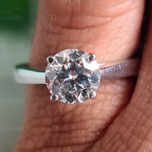 1.25 CT Round Cut Solitaire Moissanite Engagement Ring, 7MM Round Moissanite 925 Sterling Silver Ring, Classic 4 Prong Bridal Wedding Ring