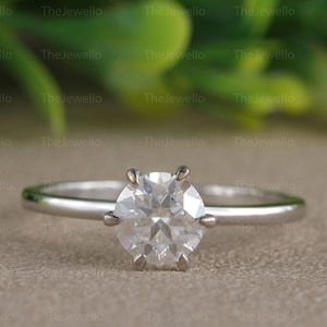 Round cut Moissanite Hidden Halo Engagement Ring, 2 Ct  Moissanite Diamond Solitaire Ring For Women, 6 Claw Prong Handmade Ring
