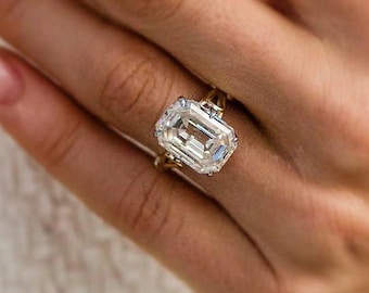 8.30CT Old Mine Emerald Cut Moissanite Georgian Cathedral Ring, 925 Silver Vintage Inspired Jewelry
