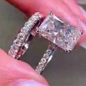 4 CT Radiant Cut Moissanite Engagement Ring, 14K Solid Hidden Halo Diamond Wedding Ring, Radiant Stone Solitaire Ring, Bridal Ring Set Her