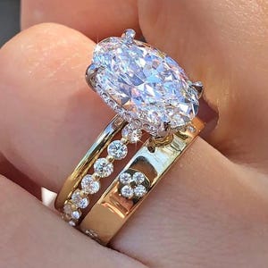 3 CT Oval Cut Moissanite Engagement Bridal Ring Set, Full Eternity Matching Wedding Band, Hidden Halo Bridal Ring, Anniversary Gift for Her