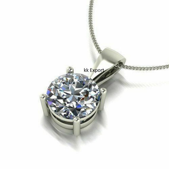 2.50 Ct Round Shape Moissanite Pendant Necklace 14k White Gold Over