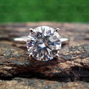 3 CT Solitaire Engagement Ring, 3CT Colorless Round Cut Four Prongs Solitaire Moissanite Engagement Ring for Women, Anniversary Gift Ring
