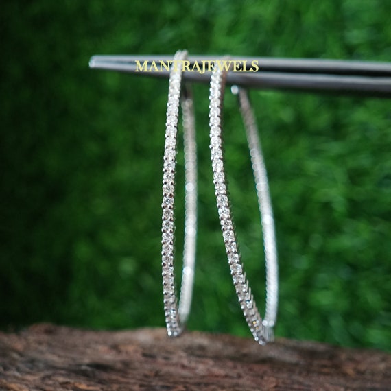 Moissanite Hoop Earrings Round Moissanite Huggies Earrings Diamond Hoop Dangle Earrings Anniversary Gifts for Her Gold Earrings Etsy