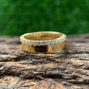 Round Cut Moissanite Eternity Band Ring 0.65 Ct. - 14K Yellow Gold Engagement Ring for Men - Men&#39;s Gold Ring - Wedding Ring for Him