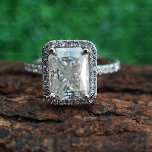 2.50 CT Radiant Cut Engagement Ring, Vintage Moissanite Diamond Wedding Ring, 14K White Gold Ring, Hidden Halo Radiant Cut, Anniversary Ring