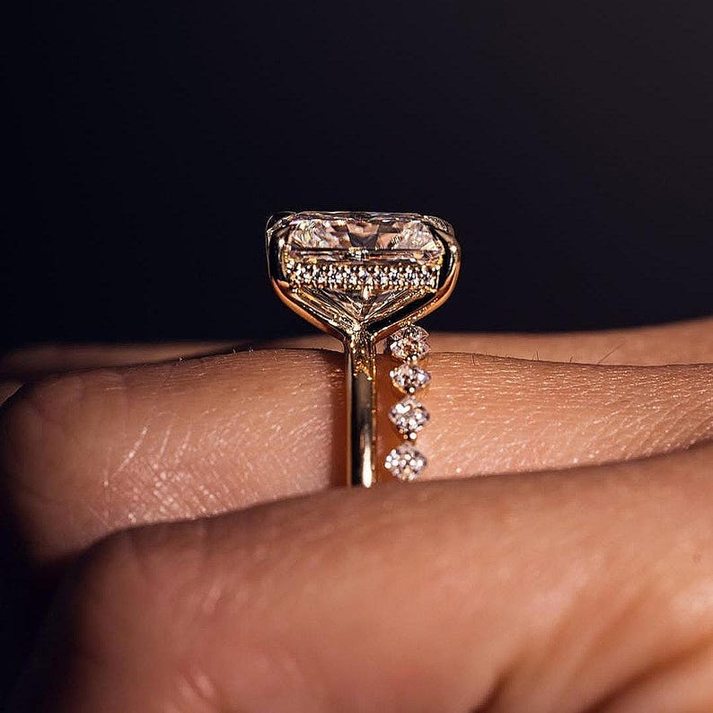 Radiant Cut Moissanite Wedding Ring Set, 14K Solid Gold, With Round ...