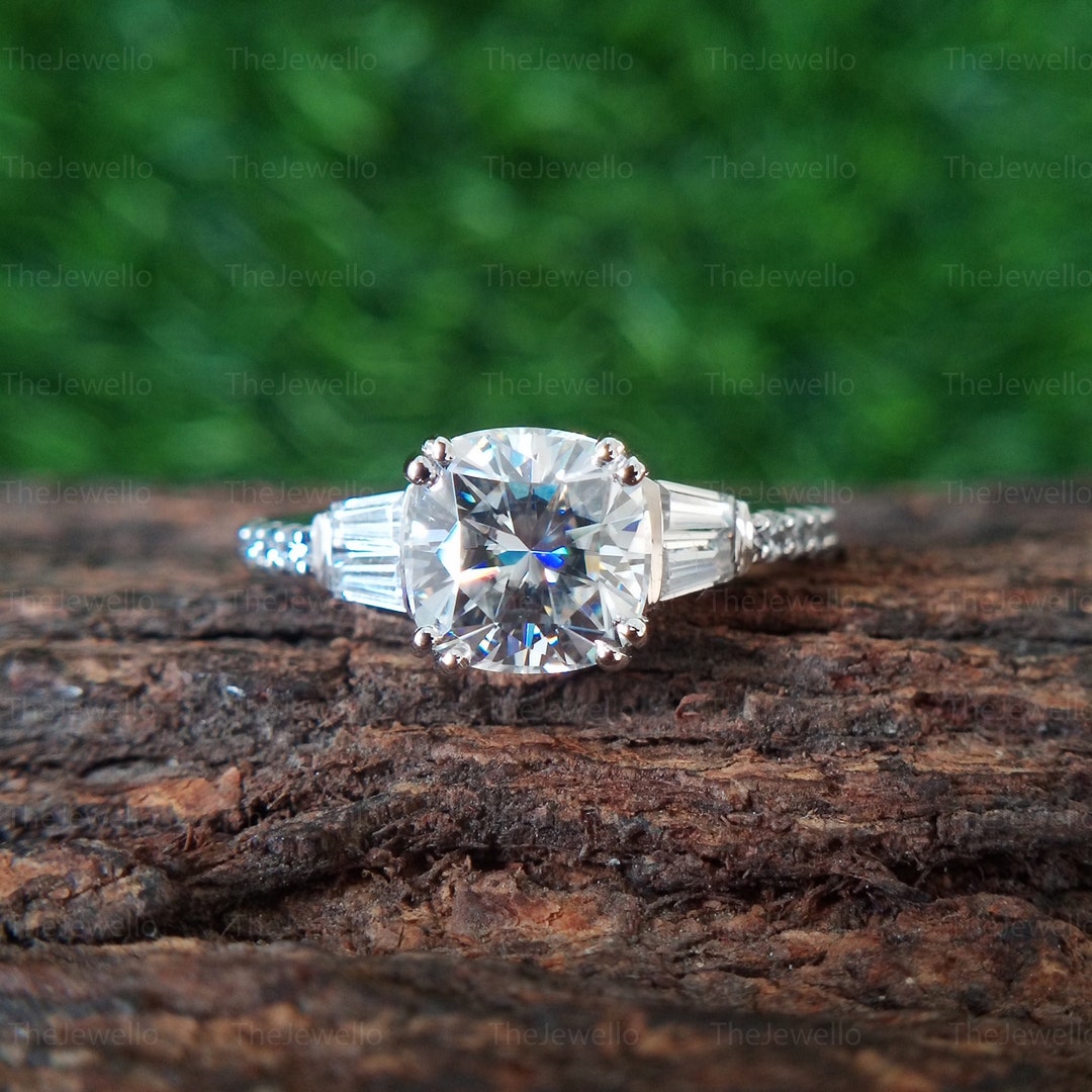 Antique Cushion Cut Moissanite Engagement Ring, Elongated Cushion Cut
