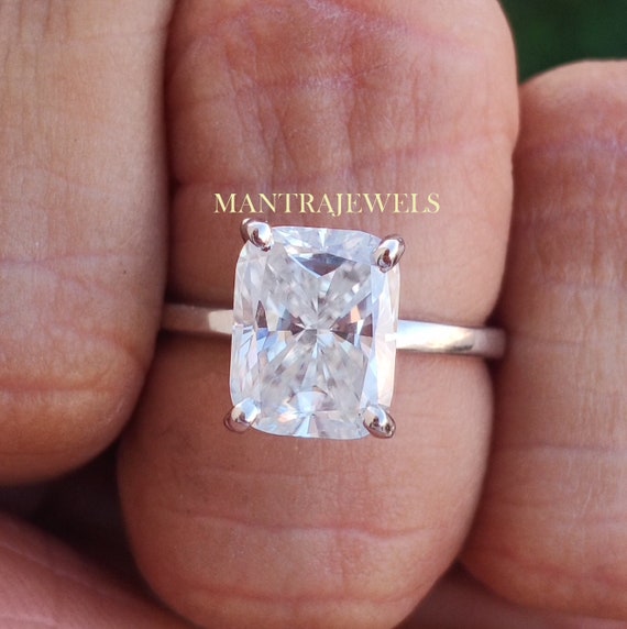 3.25 CT Elongated Cushion Cut Ring Solid 10k 14k 18k White Gold