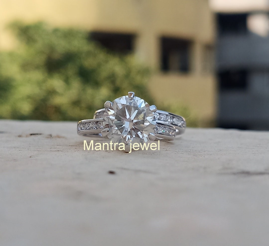 2.00 CT Round Moissanite Bridal Ring Sets /white Gold Tiffany Etsy