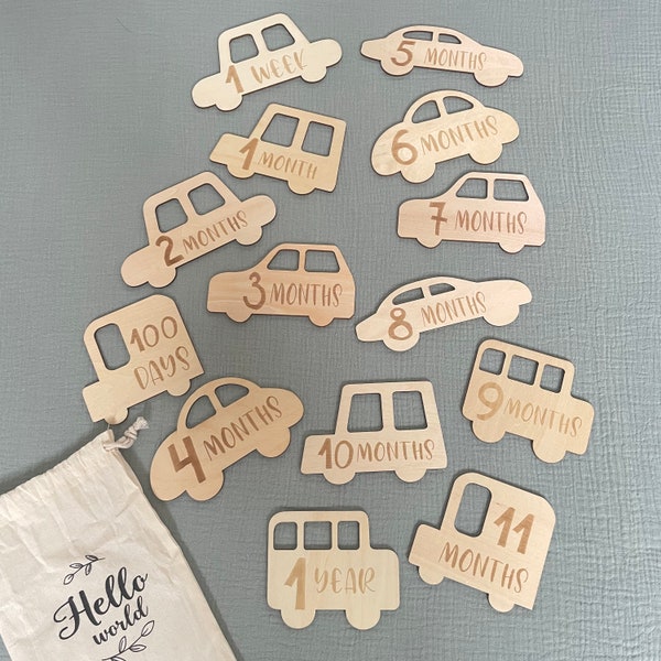 Baby Bloom Car Wooden Milestone Cards