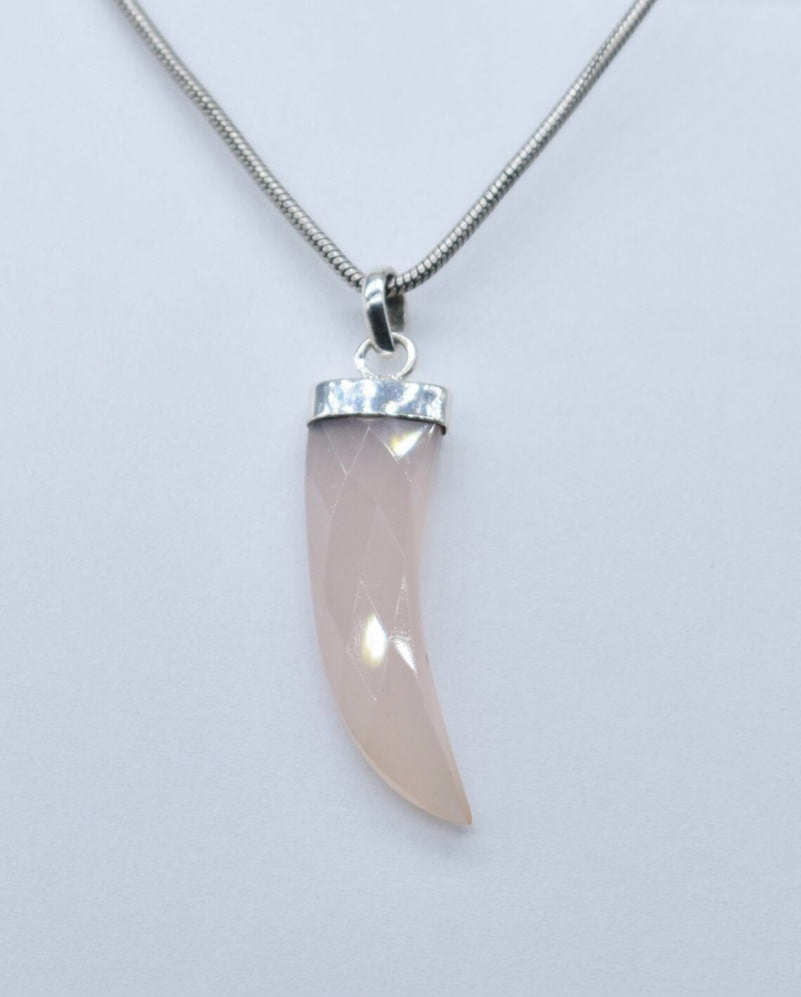 Facetted Rose Quartz Tooth Carving Pendant Necklace & 925 Etsy UK