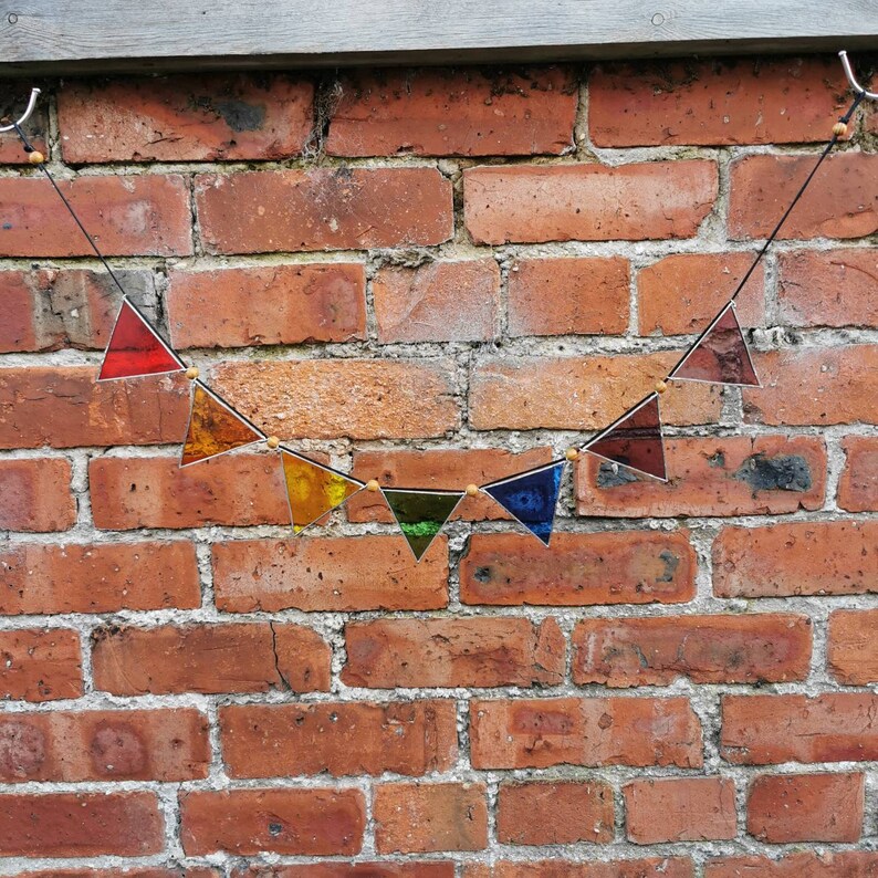 Modern Stained Glass Rainbow Bunting, Window Hanging, Suncatcher