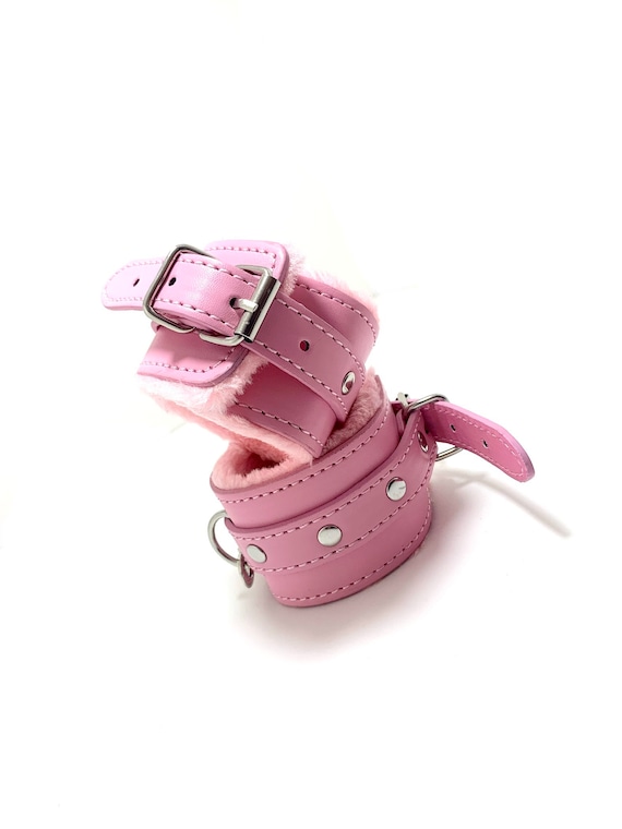 A Pair Of PinkFluffy Handcuffs For Ankles And Wrist With Chain Set Soft