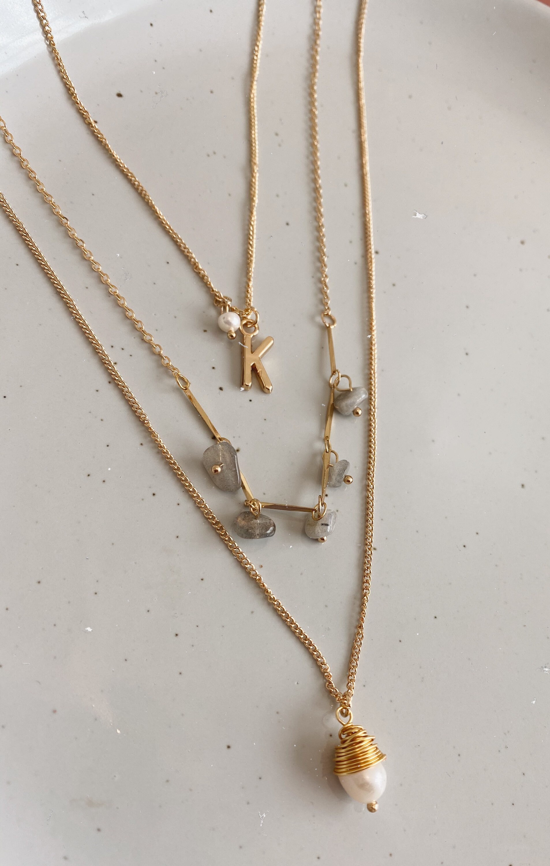 Multi layered K necklace gold initial necklace dainty Etsy