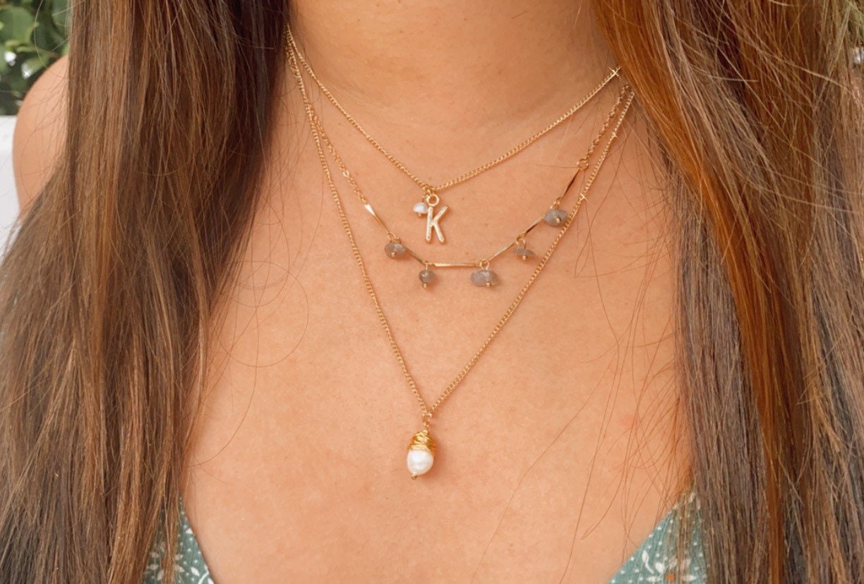 Multi layered K necklace gold initial necklace dainty Etsy