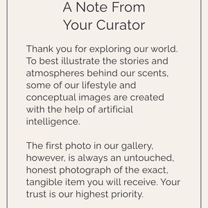 A note from the FragranceMaker curator regarding photography policy: Main product photos are always untouched, honest photographs of the exact item. Lifestyle images are created with AI assistance to illustrate the scent's atmosphere.
