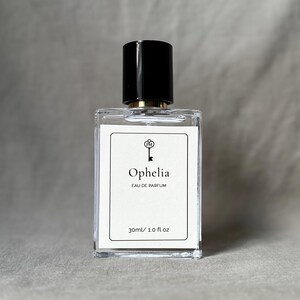 Profumo Ophelia / Fragranza di giglio selvatico e verde acquatico, un floreale bianco gotico / Dark Academia, ispirato a Shakespeare e ai preraffaelliti