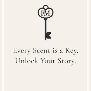 FragranceMaker brand logo featuring a vintage key icon. Slogan reads: Every Scent is a Key. Unlock Your Story. Representing our philosophy of artisan perfume as a storytelling medium.