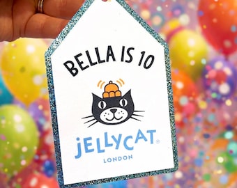 Personalised Jellycat Tag Cake Topper | Birthday Cake Decor | Glitter Fan | Jellycat Cake Topper | Jellycat Fan