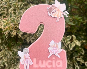 Personalised Fairy Themed Number Cake Topper | Birthday Cake Decor | Fairy Mad | Mythical Fairies | Girly Cake Topper