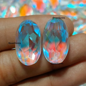 Attractive Aurora Opal Faceted Gemstone, Gorgeous Pair, Multi Color Shades Aurora Opal Stone, Ring Size, 22X13 mm Calibrated Gemstone