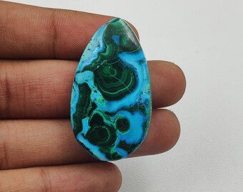 Naturalny kaboszon z malachitu i azurytu, szlif fantazyjny (40x22x6 mm)