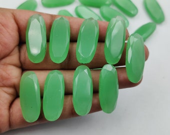 Natural Green Chalcedony Faceted Gemstone Lot, Loose Discounted Faceted Chalcedony Cabochon Lot, Amazing Green Chalcedony For Making Jewelry